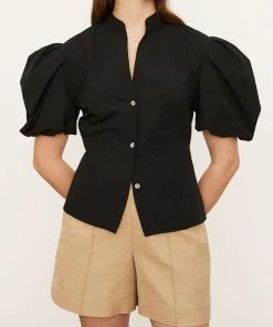 Vince. Draped Puff Sleeve Blouse In Black