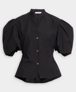 Vince. Draped Puff Sleeve Blouse In Black