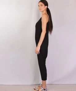 Enza Costa Just In Strappy Droprise Jumpsuit In Black
