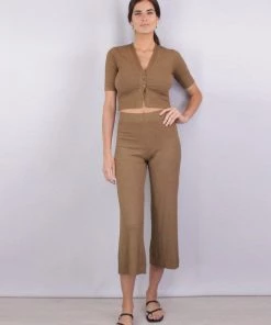 Enza Costa Just In Viscose Rib Cropped Pant In Fatigue
