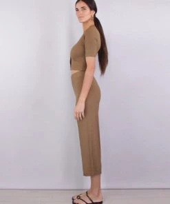 Enza Costa Just In Viscose Rib Cropped Pant In Fatigue