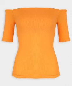 Enza Costa Stretch Knit Half Sleeve Off-Shoulder Top In Nectarine Just In