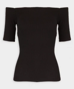 Enza Costa Just In Stretch Knit Half Sleeve Off-Shoulder Top In Black