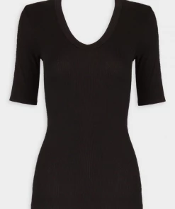 Enza Costa Stretch Silk Knit Half Sleeve Top In Black