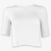 Enza Costa Silk Rib Cropped Half Sleeve Crew In White