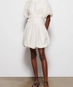 Jonathan Simkhai Echo Pleated Bubble Hem Mini Dress In Tan Just In