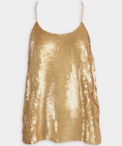 Tibi Eclair Sequins Beading Cami Top In Gold Just In