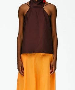 Tibi Eco Poplin Halter Top In Brown Just In