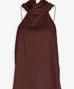 Tibi Eco Poplin Halter Top In Brown Just In