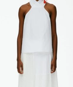 Tibi Eco Poplin Halter Top In White Just In