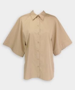 Tibi Eco Poplin Rolled Sleeve Shirt In Clay Just In