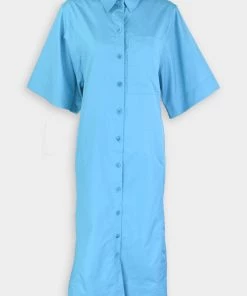Tibi Eco Poplin Rolled Sleeve Shirtdress In Kairi Blue Just In