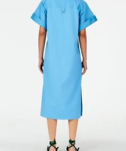 Tibi Eco Poplin Rolled Sleeve Shirtdress In Kairi Blue Just In