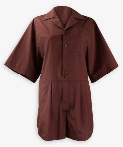 Tibi Eco Poplin Short Jumpsuit In Brown