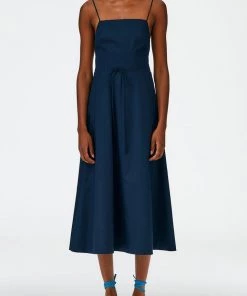 Tibi Eco Poplin Strappy Dress In Dark Navy Just In