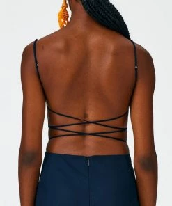 Tibi Eco Poplin Strappy Dress In Dark Navy Just In