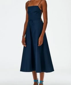 Tibi Eco Poplin Strappy Dress In Dark Navy Just In