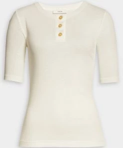 Vince. Elbow Sleeve Henley In Off-White Just In