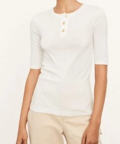 Vince. Elbow Sleeve Henley In Off-White Just In