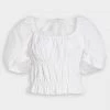 Derek Lam 10 Crosby Elora Puff Sleeve Smocked Top In White