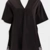 GOEN.J Embellished Lace Trimmed Short Sleeve Blouse In Black