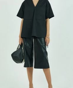 GOEN.J Embellished Lace Trimmed Short Sleeve Blouse In Black