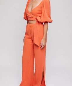 Jonathan Simkhai Just In Embry Cotton Gauze Pull-On Pants In Chili