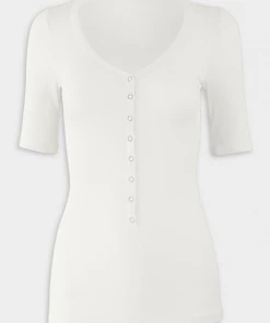 Enza Costa Silk Rib Half Sleeve Snap Henley Shirt In White