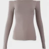Enza Costa Just In Silk Rib Off Shoulder Long Sleeve Top In Oatmeal