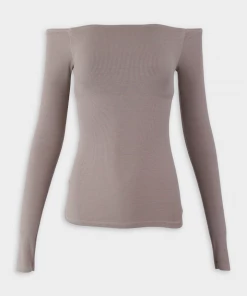 Enza Costa Just In Silk Rib Off Shoulder Long Sleeve Top In Oatmeal