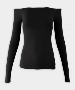 Enza Costa Silk Rib Off Shoulder Long Sleeve Top In Black