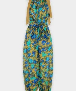 ZIMMERMANN Featured Designers Estelle Tie Jumpsuit In Tan Floral