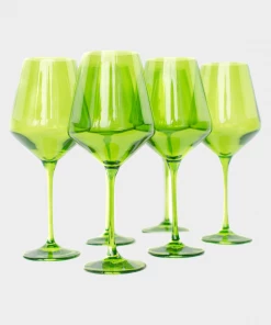 Estelle Colored Glass Wine Stemware Glass In Forest Green - Set Of 6 Just In