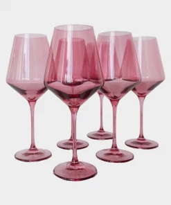Estelle Colored Glass Wine Stemware Glass In Rose - Set Of 6 Just In