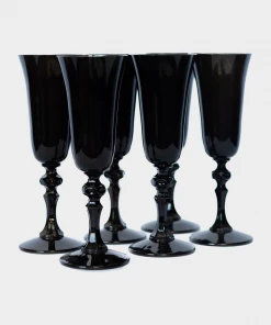 Estelle Colored Glass Regal Flute In Black - Set Of 6