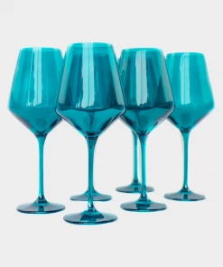 Estelle Colored Glass Wine Stemware Glass In Emerald Green - Set Of 6 Just In