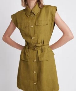 Aje. Evermore Pocket Dress In Olive Green