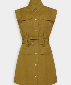Aje. Evermore Pocket Dress In Olive Green