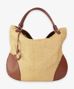 Olivia Vintage Salvatore Ferragamo Leather Trimmed Straw Tote