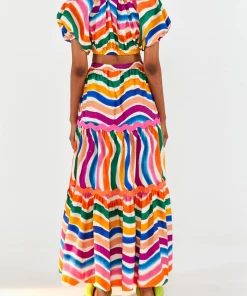 FARM Rio Just In Dancing Stripes Puff Sleeve Crop Top