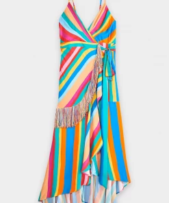 FARM Rio Striped Scarf Wrap Dress In Multi Featured Designers