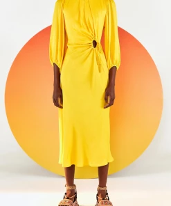 FARM Rio Featured Designers Yellow Front Circle Cut Out Midi Dress