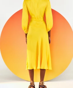 FARM Rio Featured Designers Yellow Front Circle Cut Out Midi Dress