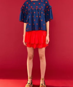 FARM Rio Just In Strawberry Cross Stitch Blouse In Navy Blue