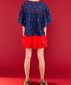 FARM Rio Just In Strawberry Cross Stitch Blouse In Navy Blue