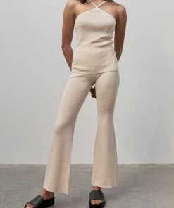 ST. AGNI Just In Flared Knit Pants In Ecru