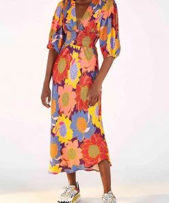 FARM Rio Floral Dots Smocked Waist Midi Dress Featured Designers