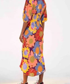 FARM Rio Floral Dots Smocked Waist Midi Dress Featured Designers