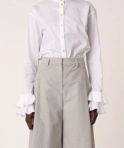 Palmer//Harding Flourish Flounce Cuff Shirt In White Just In