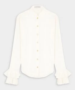 Palmer//Harding Flourish Flounce Cuff Shirt In White Just In